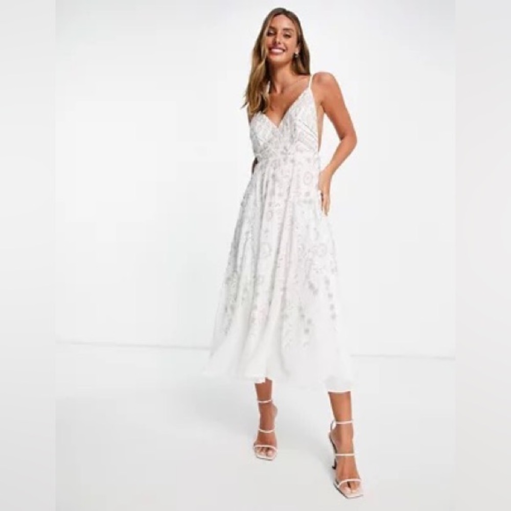 NWT ASOS beaded white midi dress
